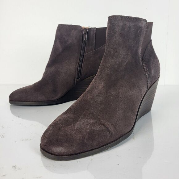 Lucky Brand Zorlina Ankle Boots Wedge Heel Zip Up chocolate Suede - Picture 1 of 11